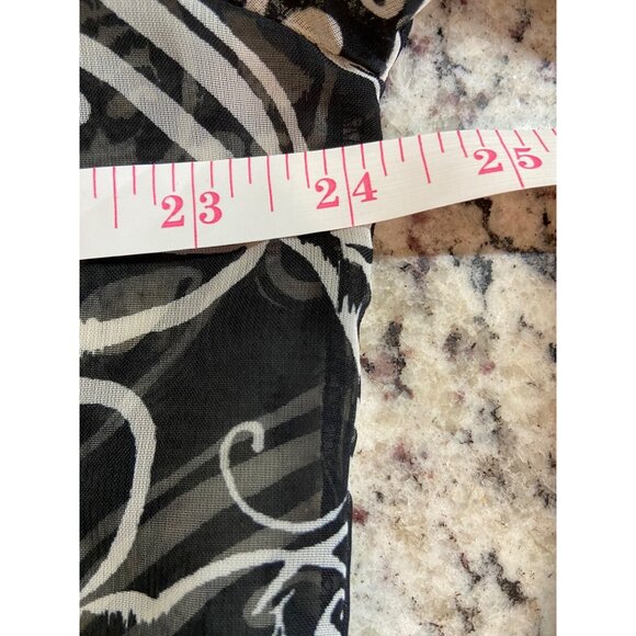 Ncola Womens Blouse XL Sheer Black White Swirl Pattern Button-Up Grannycore - Picture 8 of 9